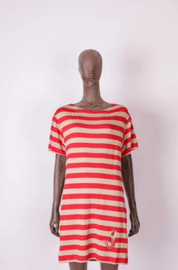 Vestido Curto Listras Em Malha Cantão Vermelho P