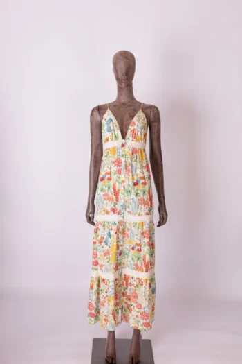 Vestido Dress To Longo Floral Guipir Bege P