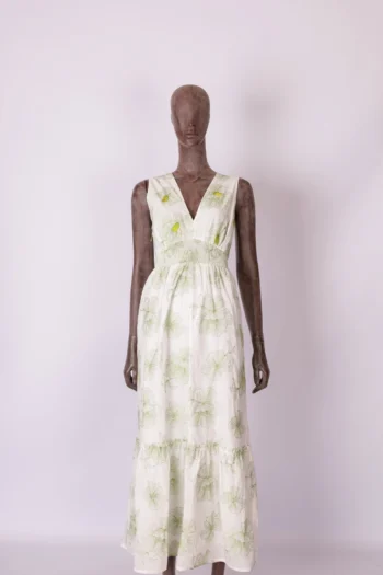 Vestido em Algodão Cantão Bordado Branco e Verde P