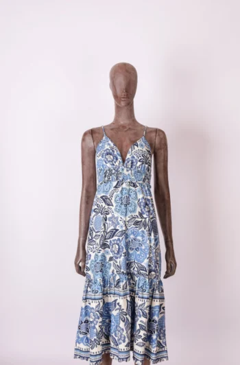 Vestido Farm Midi Estampado Folhagens Azul P
