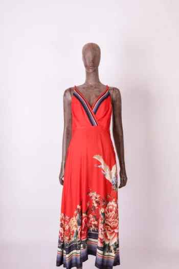 Vestido Farm Midi Estampa Garça Vermelho M