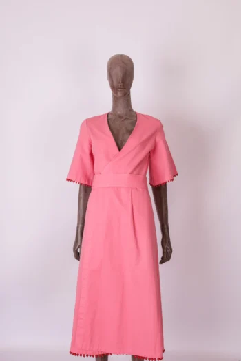 Vestido Julia Tiberio Summer Transpassado em Sarja Rosa M