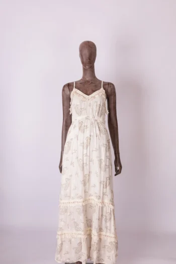 Vestido Longo de Alcinha Paisley Fios Lurex Off White G