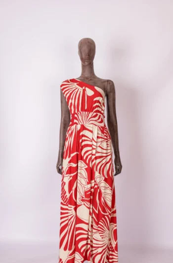 Vestido Longo Um Ombro Só Cantão Estampa Maxi Vermelho P