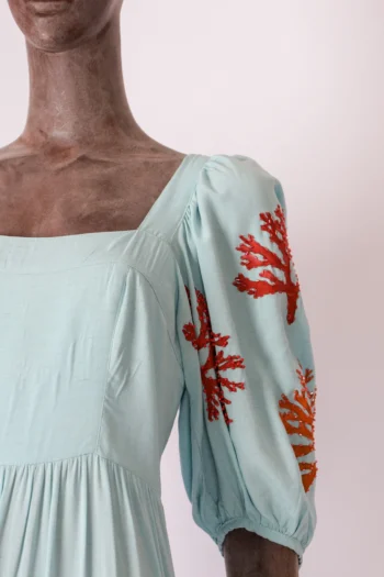 Alternative view of Vestido Mabô Azul Ciano Bordado Coral P