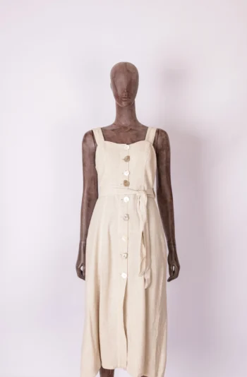 Vestido Midi Cantão  em Linho Rustico P