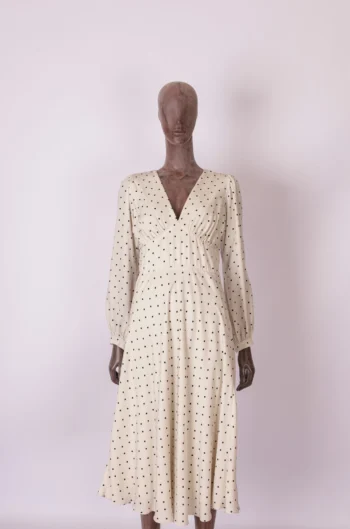 Vestido Midi Vic Estampa Poás Bege e Preto 38