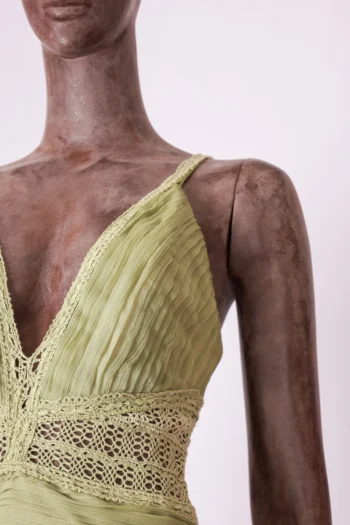 Alternative view of Vestido PatBo Longo Guipir Busto Drapeado Verde Oliva P