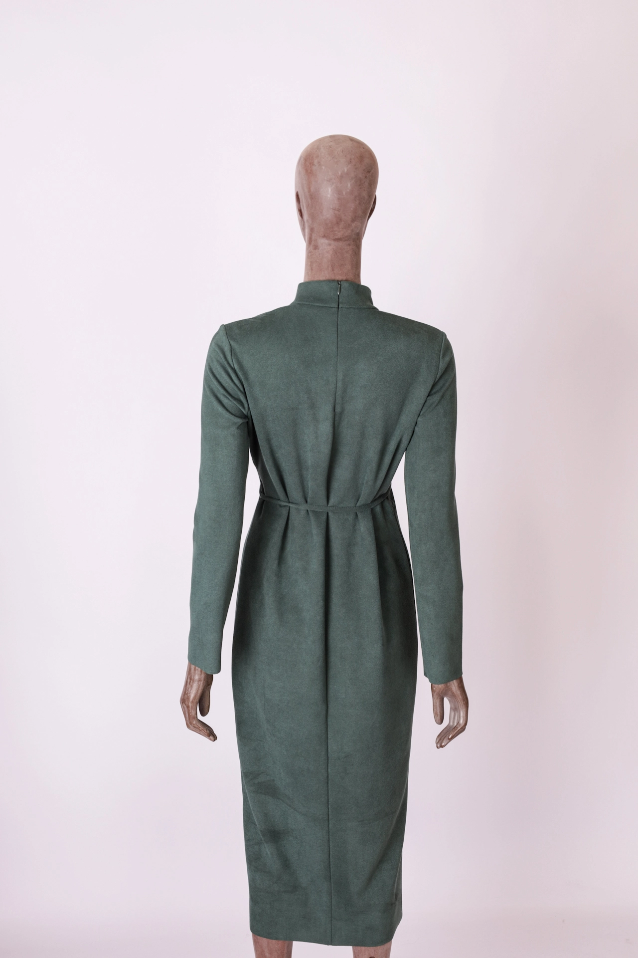 Vestido Zara Midi Manga Longa com Corda Suede Verde P - Imagem 6
