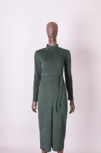 Vestido Zara Midi Manga Longa com Corda Suede Verde P