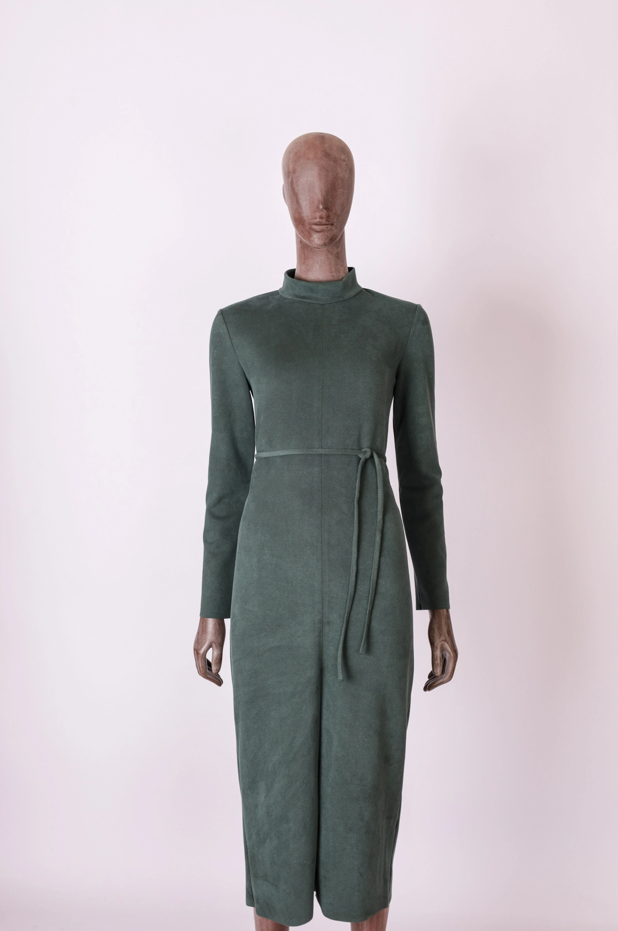 Vestido Zara Midi Manga Longa com Corda Suede Verde P