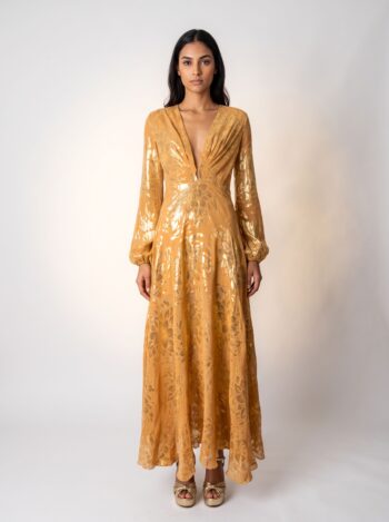 Alternative view of Vestido Fabulous Agilitá Longo Seda Maquinetada Dourado 36
