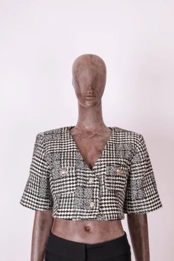 Blazer Caos Mangas Curtas Tweed P&B M
