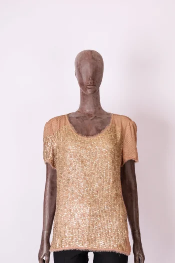 Blusa Animale em Seda com Paetês Rose e Dourada 42