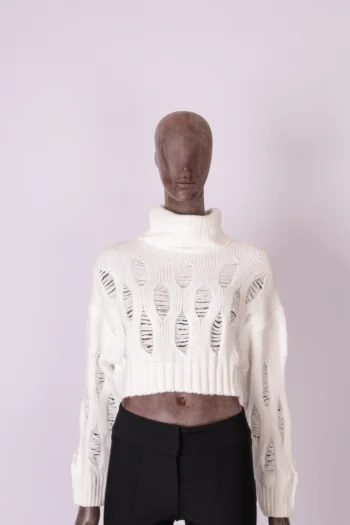 Blusa de Tricot Caos Cropped Puídos Off White P
