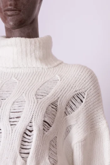 Alternative view of Blusa de Tricot Caos Cropped Puídos Off White P