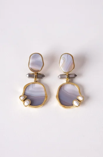 Brinco Maria Dolores Essence Ágata Cristal Metalizado e Haulita