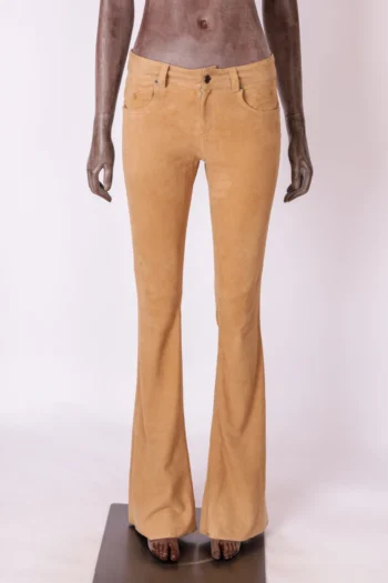 Calça Ateen Flare Couro Camurça Marrom Claro 36