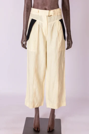 Calça NK 100% Linho com Cinto Amarela 36