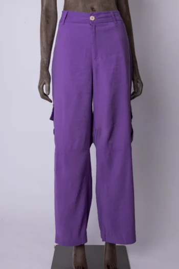 Calça Angel Pantalona Bolso Cargo Roxa G