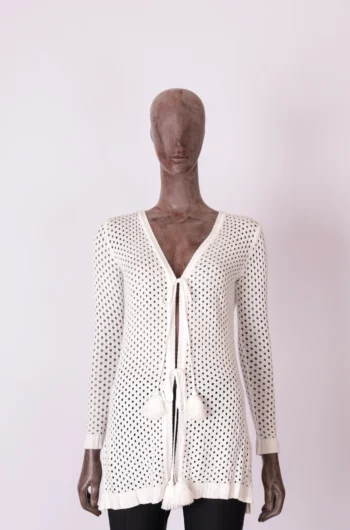 Cardigã Zara em Tricot Poá Vazado Branco P