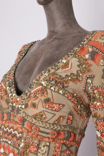 Alternative view of Vestido A.Brand Curto Bordado Bege Coral e Dourado 36