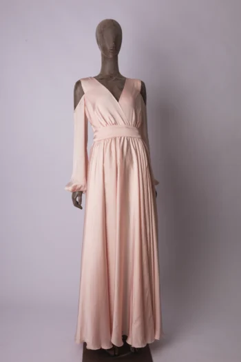 Vestido Fabulous Agilitá Longo em Cetim com Mangas Rosa Claro 38