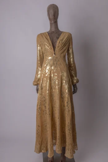 Vestido Fabulous Agilitá Longo Seda Maquinetada Dourado 36