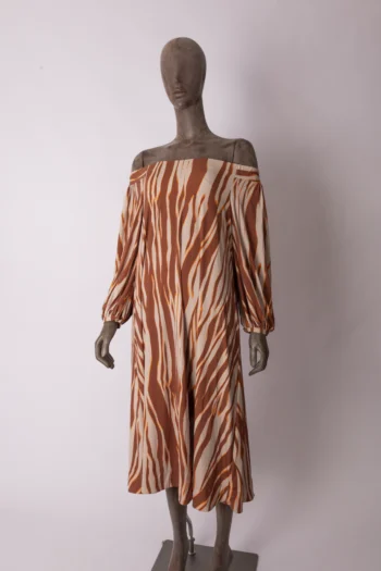 Vestido Lafort Midi Ombro a Ombro Estampado Marrom 36