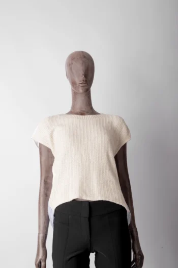 Blusa Zara Mix Texturas Tricot Tricoline e Listras Off White M