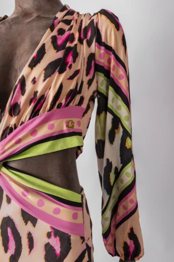 Alternative view of Body Carmen Steffens Animal Print Manga Longa Rosa e Laranja M