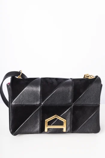 Bolsa Arezzo Alça em Corrente Couro e Nobuck Média Preta