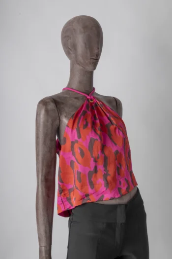 Cropped Open Manga Nula Estampado Pink e Vermelha P