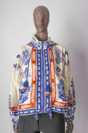 Jaqueta Farm Corta-Vento Curta Estampada Off White Azul e Laranja G