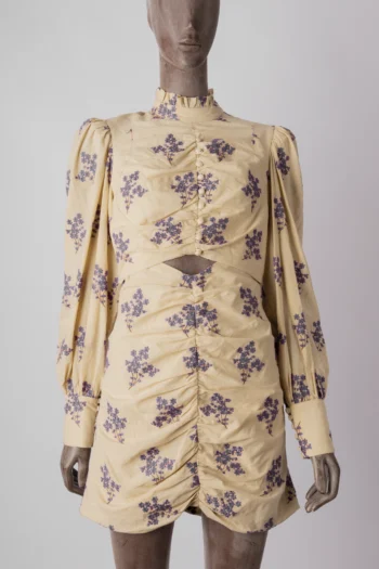 Vestido Iorane Curto Manga Longa com Bordados Florais Caqui e Roxo 38