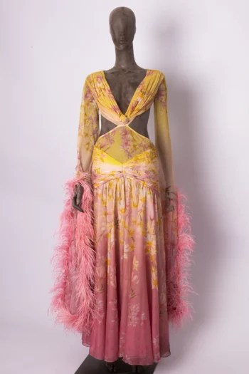 Vestido PatBo Longo Plumas Frésias Amarelo 36