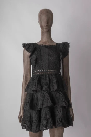 Vestido Raissa Curto com Babados Preto P