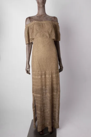 Vestido Shoulder Longo Ciganinha em Fio Marrom P