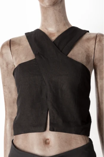 Cropped Farm Decote Transpasse Preto M