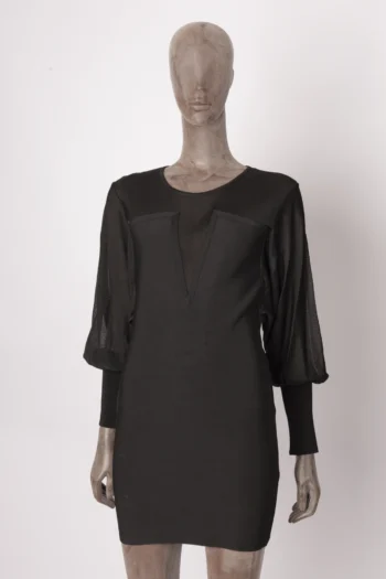 Vestido Lafort Curto Manga Longa em Fio Preto P