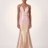 Vestido de Festa Longo em Lurex com Cinto Rosa e Dourado P - Imagem 2