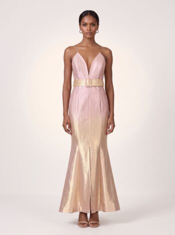 Alternative view of Vestido de Festa Longo em Lurex com Cinto Rosa e Dourado P