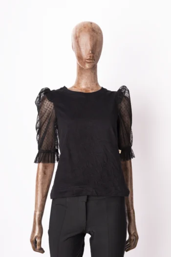 Blusa Antix Manga Bufante em Tule Preta P