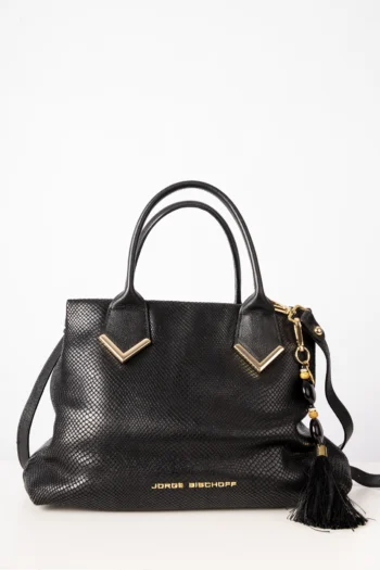 Bolsa Jorge Bischoff com Charm Couro Texturizado Preto