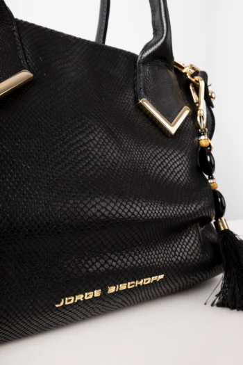 Alternative view of Bolsa Jorge Bischoff com Charm Couro Texturizado Preto
