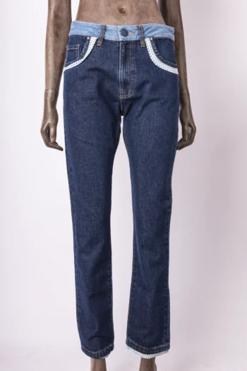 Calça Jeans Andrea Bogosian Skinny com Detalhe Renda Lavagem Escura 38