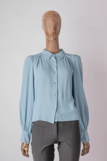 Camisa Zara Detalhe Pregas Azul Acinzentado PP