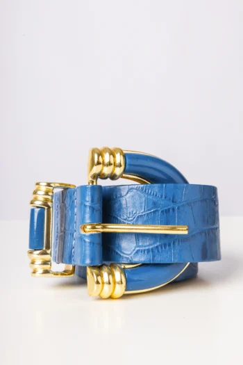 Alternative view of Cinto ByNV Azul Croco com Dourado P
