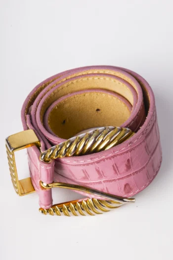 Cinto ByNV Rosa Croco com Dourado P