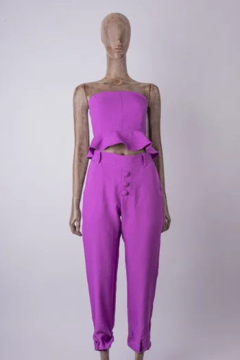 Conjunto Aurore Cropped + Calça Alfaiataria Roxo P